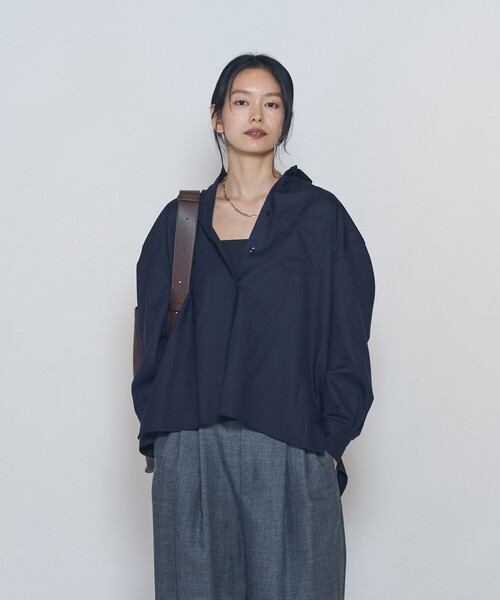 1er Arrondissement(プルミエアロンディスモン)の「ミックスウールシャツ(シャツ/ブラウス・レディース・ネイビー/グレー・38/36)」の1枚目の写真