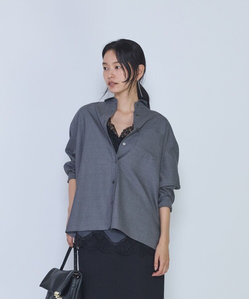 1er Arrondissement(プルミエアロンディスモン)の「ミックスウールシャツ(シャツ/ブラウス・レディース・ネイビー/グレー・38/36)」の9枚目の写真