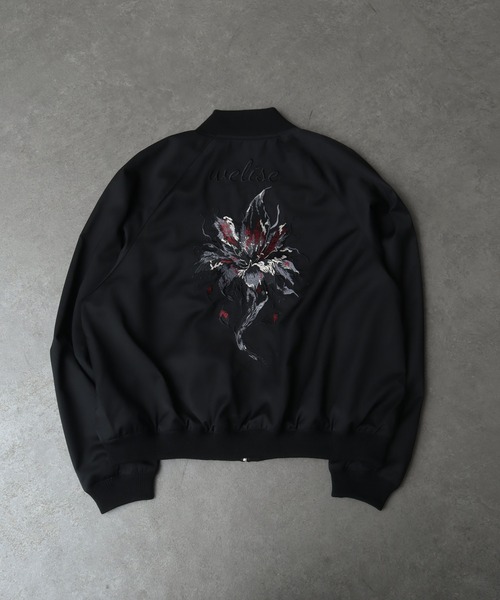 welise(ウェライズ)の「【welise/ウェライズ】-2026AW- 420gグレイスフルTR ”Icon Flower Embroidery" ショート丈スカジャン(スカジャン・メンズ・ブラック×ブルー/ブラック×レッド・S/M/L)」の4枚目の写真