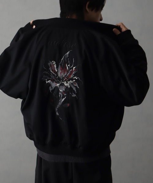 welise(ウェライズ)の「【welise/ウェライズ】-2026AW- 420gグレイスフルTR ”Icon Flower Embroidery" ショート丈スカジャン(スカジャン・メンズ・ブラック×ブルー/ブラック×レッド・S/M/L)」の9枚目の写真