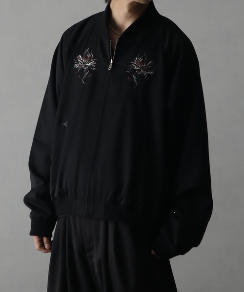 welise(ウェライズ)の「【welise/ウェライズ】-2026AW- 420gグレイスフルTR ”Icon Flower Embroidery" ショート丈スカジャン(スカジャン・メンズ・ブラック×ブルー/ブラック×レッド・S/M/L)」の14枚目の写真