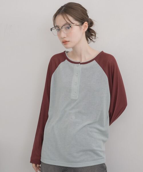RETRO GIRL（レトロガール）の「2wayラグランロンTシャツ（Tシャツ/カットソー・レディース・ナチュラル/ライトグレー/ブルー・FREE）」の8枚目の写真