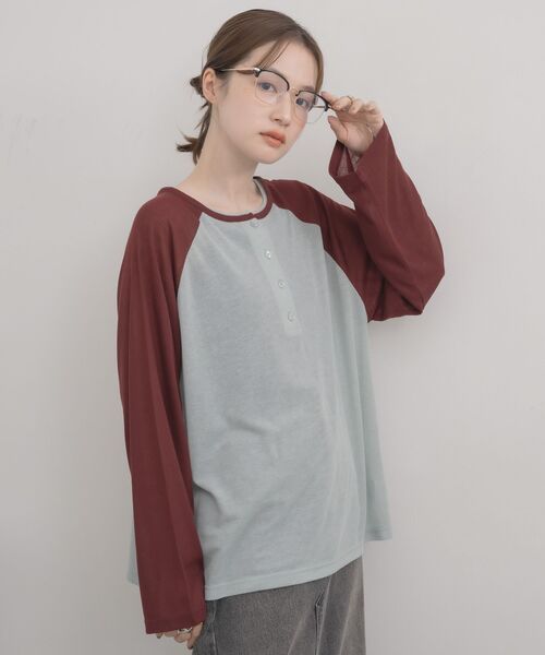 RETRO GIRL（レトロガール）の「2wayラグランロンTシャツ（Tシャツ/カットソー・レディース・ナチュラル/ライトグレー/ブルー・FREE）」の10枚目の写真