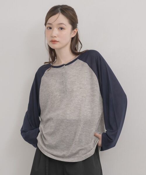 RETRO GIRL（レトロガール）の「2wayラグランロンTシャツ（Tシャツ/カットソー・レディース・ナチュラル/ライトグレー/ブルー・FREE）」の18枚目の写真
