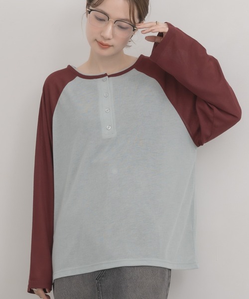 RETRO GIRL（レトロガール）の「2wayラグランロンTシャツ（Tシャツ/カットソー・レディース・ナチュラル/ライトグレー/ブルー・FREE）」の3枚目の写真