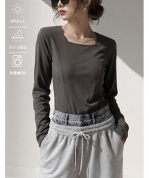 [華奢・細見え][UVカット][汗じみ防止][洗濯・乾燥機OK][選べるネック]リブカットソーデザイントップス