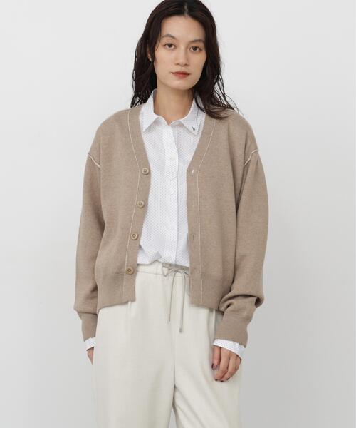 human woman(ヒューマンウーマン)の「◆UNDYEDコラボダブルフェイスニットソーカーディガン(Tシャツ/カットソー・レディース・グレー/ベージュ・MEDIUM)」の2枚目の写真