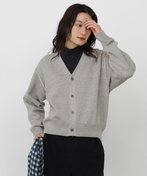 human woman(ヒューマンウーマン)の「◆UNDYEDコラボダブルフェイスニットソーカーディガン(Tシャツ/カットソー・レディース・グレー/ベージュ・MEDIUM)」の1枚目の写真