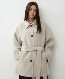 ウィメンズカシミヤブレンドハンドメイドハーフバルマカンローブコート[ダスティクリーム]