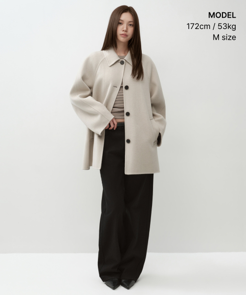 MUSINSA STANDARD WOMAN（ムシンサスタンダードウーマン）の「ウィメンズカシミヤブレンドハンドメイドハーフバルマカンローブコート[ダスティクリーム]（チェスターコート・レディース・その他・LARGE/MEDIUM/SMALL/X-SMALL）」の2枚目の写真