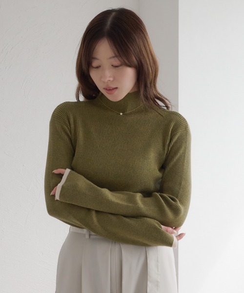 raffime(ラフィミー)の「【Raffime】袖配色杢リブニット(ニット/セーター・レディース・ベージュ/ブラック系その他/アイボリー/グリーン/ボルドー・フリー)」の4枚目の写真