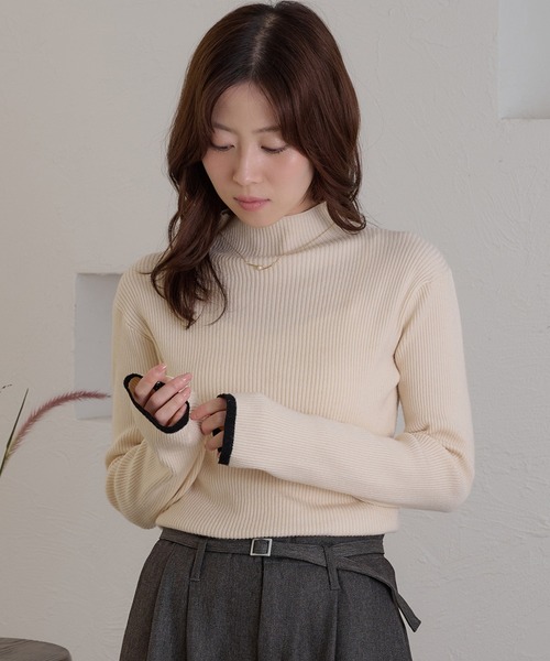 raffime(ラフィミー)の「【Raffime】袖配色杢リブニット(ニット/セーター・レディース・ベージュ/ブラック系その他/アイボリー/グリーン/ボルドー・フリー)」の8枚目の写真