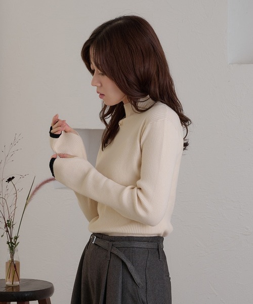 raffime(ラフィミー)の「【Raffime】袖配色杢リブニット(ニット/セーター・レディース・ベージュ/ブラック系その他/アイボリー/グリーン/ボルドー・フリー)」の16枚目の写真