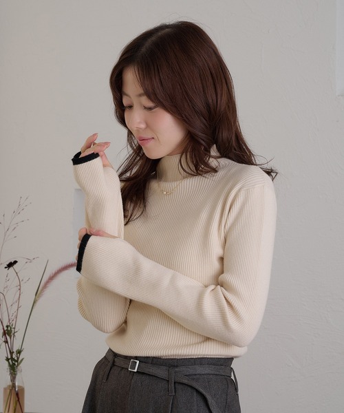 raffime(ラフィミー)の「【Raffime】袖配色杢リブニット(ニット/セーター・レディース・ベージュ/ブラック系その他/アイボリー/グリーン/ボルドー・フリー)」の9枚目の写真