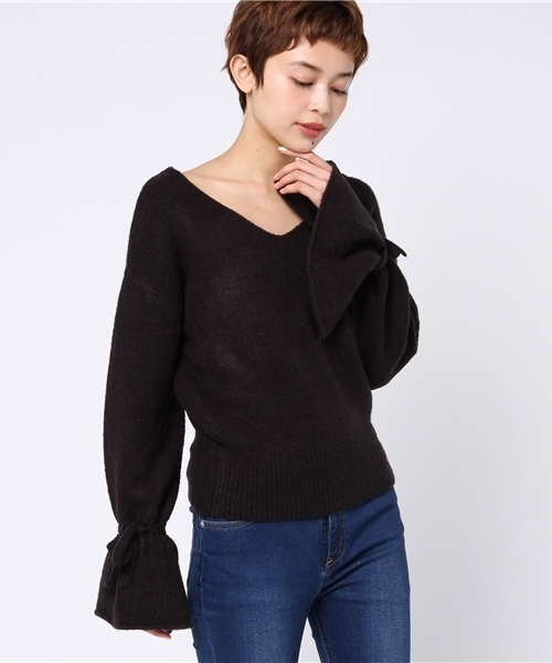 one after another NICE CLAUP（ワンアフターアナザーナイスクラップ）の「袖リボンもちもちニット（ニット/セーター・レディース・ピンク/レッド/アイボリー/ブラック・FREE）」の13枚目の写真