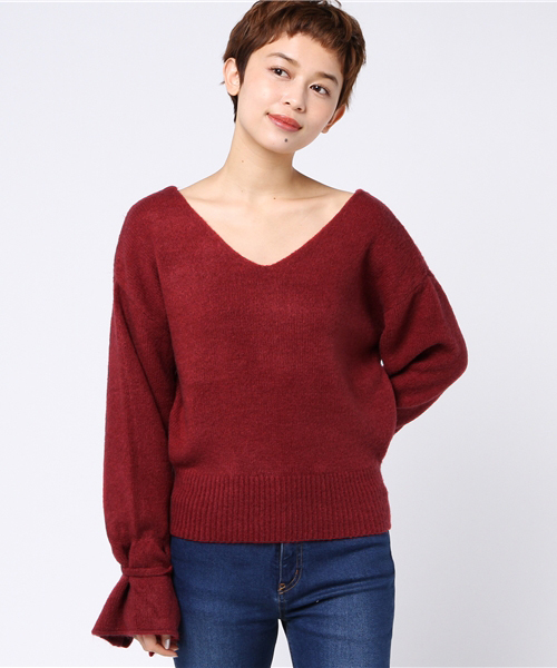 one after another NICE CLAUP（ワンアフターアナザーナイスクラップ）の「袖リボンもちもちニット（ニット/セーター・レディース・ピンク/レッド/アイボリー/ブラック・FREE）」の15枚目の写真