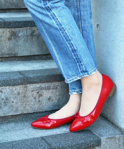 【防水加工】 レインストレッチエナメルポインテッドバレエシューズ 【MADE IN JAPAN】（バレエシューズ）｜Balancoire（ブランコアール）