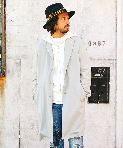 HYSTERIC GLAMOUR（ヒステリックグラマー）の「SOUND GENERATION裏総柄  ロングコート（ステンカラーコート・メンズ・グレー/ブラック/ベージュ・SMALL/MEDIUM/LARGE）」の3枚目の写真