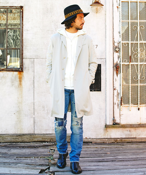 HYSTERIC GLAMOUR（ヒステリックグラマー）の「SOUND GENERATION裏総柄  ロングコート（ステンカラーコート・メンズ・グレー/ブラック/ベージュ・SMALL/MEDIUM/LARGE）」の5枚目の写真