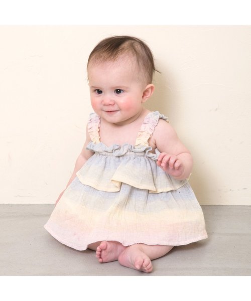 apres les cours（アプレレクール）の「グラデーションベビーキャミセットアップ（ロンパース・キッズ・ピンク/ブルー・80/70）」の3枚目の写真