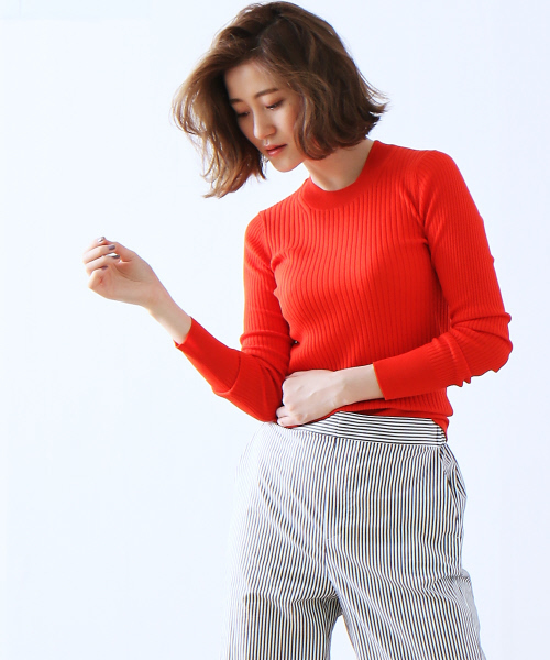 36Quatre-Neuf（カトルナフ）の「ハイゲージリブニット【BAILA 2017年11月号 P.61掲載】（ニット/セーター・レディース・レッド/ベージュ/グリーン系その他3/チャコールグレー/ブラック/その他1・FREE）」の5枚目の写真