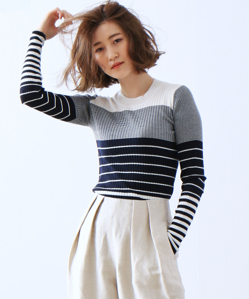 36Quatre-Neuf（カトルナフ）の「ハイゲージリブニット【BAILA 2017年11月号 P.61掲載】（ニット/セーター・レディース・レッド/ベージュ/グリーン系その他3/チャコールグレー/ブラック/その他1・FREE）」の8枚目の写真