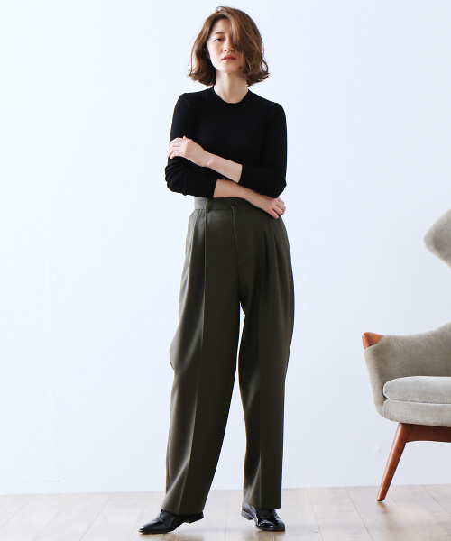 36Quatre-Neuf（カトルナフ）の「ハイゲージリブニット【BAILA 2017年11月号 P.61掲載】（ニット/セーター・レディース・レッド/ベージュ/グリーン系その他3/チャコールグレー/ブラック/その他1・FREE）」の11枚目の写真