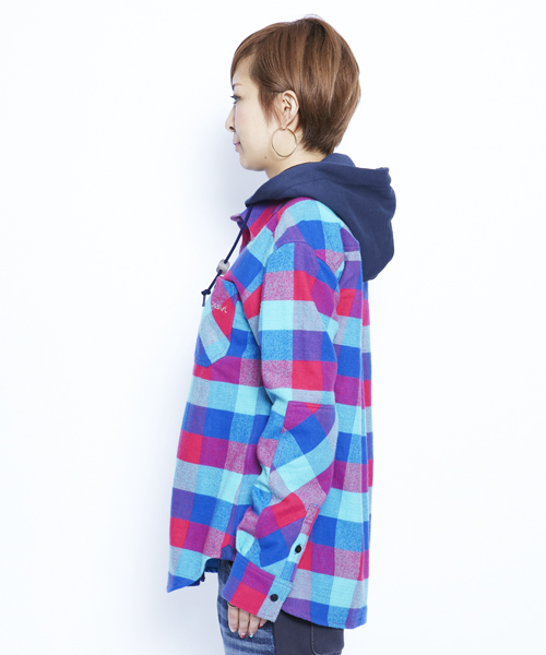 X-girl（エックスガール）の「COLORFUL PLAID SHIRT（シャツ/ブラウス・レディース・ブラック/グリーン/ブルー/ピンク/レッド/オレンジ・1/2）」の7枚目の写真