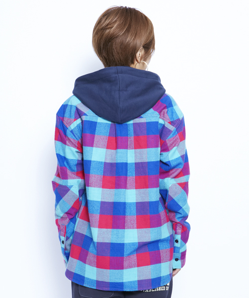 X-girl（エックスガール）の「COLORFUL PLAID SHIRT（シャツ/ブラウス・レディース・ブラック/グリーン/ブルー/ピンク/レッド/オレンジ・1/2）」の8枚目の写真