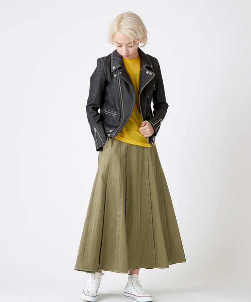 Velvet BY NOISE MAKER（ベルベッドバイノイズメーカー）の「ハイウエストタックマキシスカート（スカート・レディース・ベージュ/レッド/カーキ・FREE）」の3枚目の写真