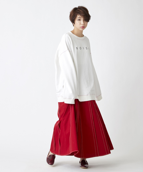 Velvet BY NOISE MAKER（ベルベッドバイノイズメーカー）の「ハイウエストタックマキシスカート（スカート・レディース・ベージュ/レッド/カーキ・FREE）」の5枚目の写真
