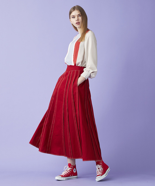 Velvet BY NOISE MAKER（ベルベッドバイノイズメーカー）の「ハイウエストタックマキシスカート（スカート・レディース・ベージュ/レッド/カーキ・FREE）」の17枚目の写真