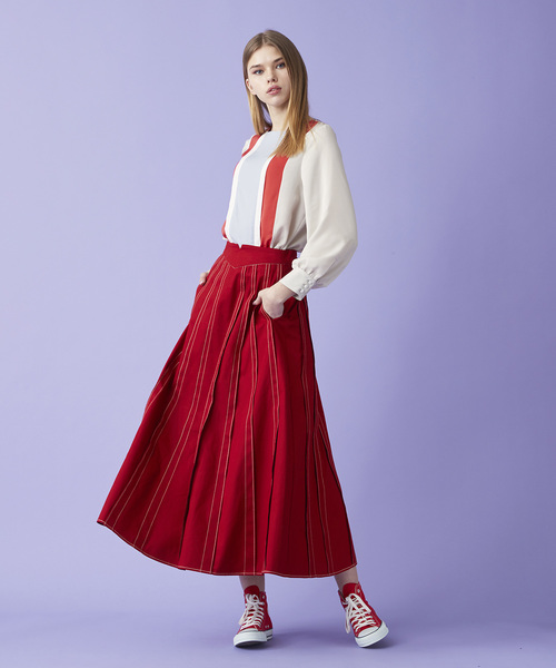 Velvet BY NOISE MAKER（ベルベッドバイノイズメーカー）の「ハイウエストタックマキシスカート（スカート・レディース・ベージュ/レッド/カーキ・FREE）」の20枚目の写真