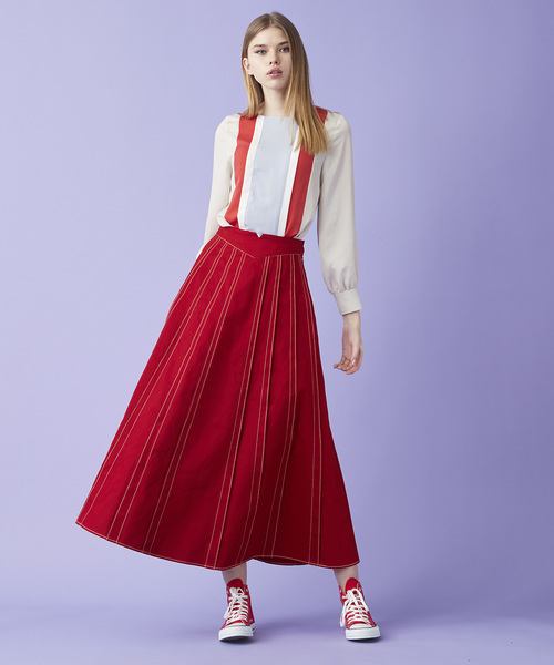 Velvet BY NOISE MAKER（ベルベッドバイノイズメーカー）の「ハイウエストタックマキシスカート（スカート・レディース・ベージュ/レッド/カーキ・FREE）」の8枚目の写真