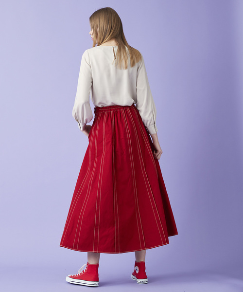 Velvet BY NOISE MAKER（ベルベッドバイノイズメーカー）の「ハイウエストタックマキシスカート（スカート・レディース・ベージュ/レッド/カーキ・FREE）」の15枚目の写真