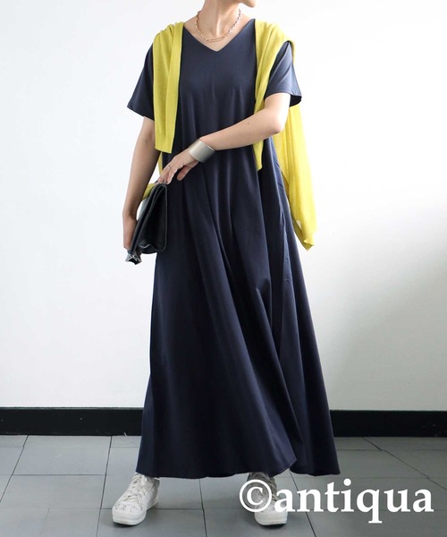 antiqua(アンティカ)の「綿100%Aラインロングワンピース(ワンピース・レディース・ブラック/カーキ/ネイビー/ブラウン系その他/ブルー系その他/イエロー系その他/カーキオリーブ/グレー系その他/オレンジ系その他・FREE)」の8枚目の写真