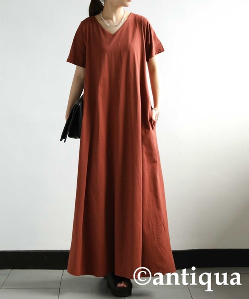 antiqua(アンティカ)の「綿100%Aラインロングワンピース(ワンピース・レディース・ブラック/カーキ/ネイビー/ブラウン系その他/ブルー系その他/イエロー系その他/カーキオリーブ/グレー系その他/オレンジ系その他・FREE)」の9枚目の写真