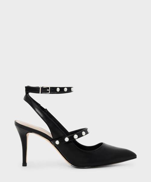 CHARLES & KEITH(チャールズ & キース)の「パールディーテルアンクルストラップヒール / PEARL DETAIL ANKLE STRAP HEELS(パンプス・レディース・ブラック/グレー/オリーブ・22.5cm/23cm/23.5cm/24.5cm/25cm/25.5cm/25㎝)」の1枚目の写真