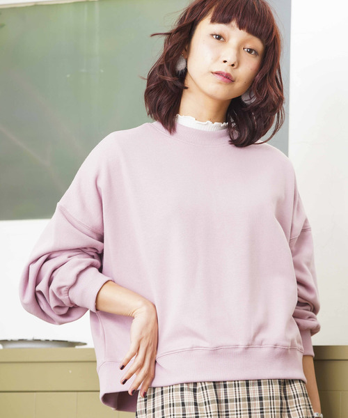 WEGO（ウィゴー）の「WEGO/デイリーショートスウェット（スウェット・レディース・ホワイト/ブラック/ベージュ/ピンク/杢グレー・FREE）」の5枚目の写真