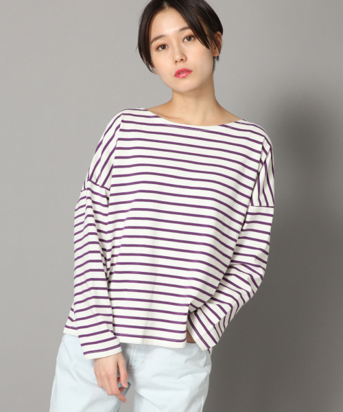 LOWRYS FARM(ローリーズファーム)の「USAボーダーLS 823889(Tシャツ/カットソー・レディース・ブラック/ベージュ/パープル/オフホワイト/ピンク/イエロー・FREE)」の5枚目の写真