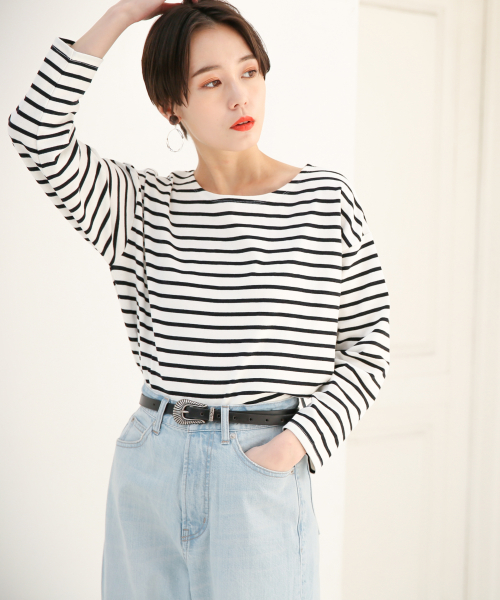 LOWRYS FARM(ローリーズファーム)の「USAボーダーLS 823889(Tシャツ/カットソー・レディース・ブラック/ベージュ/パープル/オフホワイト/ピンク/イエロー・FREE)」の22枚目の写真