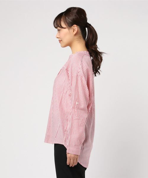 LUGG NAGG(ラグナグ)の「【Jewelobe/ ジュエローブ】 ストライプロールアップシャツ(シャツ/ブラウス・レディース・ブラック/レッド/ブルー・FREE)」の4枚目の写真