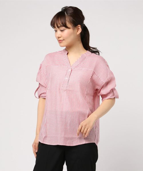 LUGG NAGG(ラグナグ)の「【Jewelobe/ ジュエローブ】 ストライプロールアップシャツ(シャツ/ブラウス・レディース・ブラック/レッド/ブルー・FREE)」の6枚目の写真