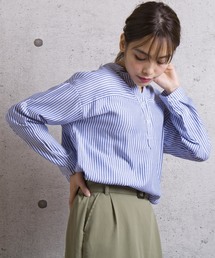【Jewelobe/ ジュエローブ】 ストライプロールアップシャツ