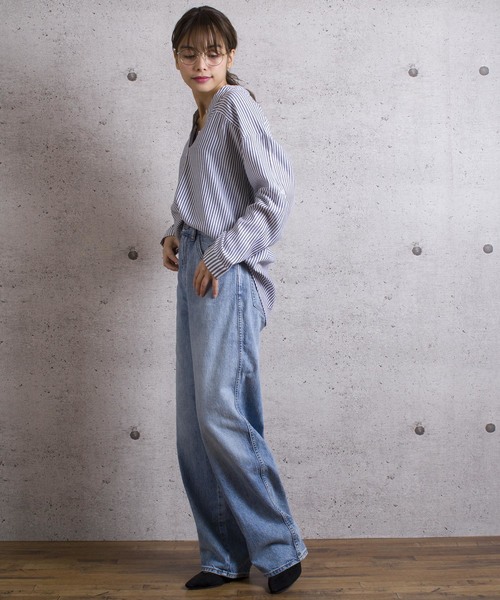 LUGG NAGG(ラグナグ)の「【Jewelobe/ ジュエローブ】 ストライプロールアップシャツ(シャツ/ブラウス・レディース・ブラック/レッド/ブルー・FREE)」の7枚目の写真