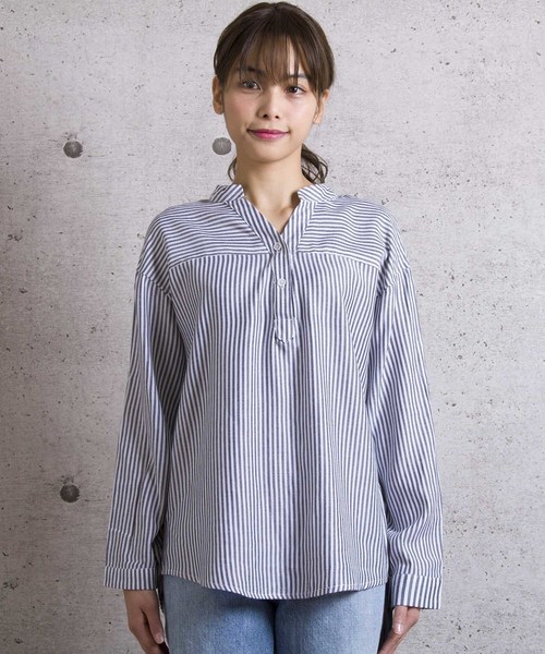 LUGG NAGG(ラグナグ)の「【Jewelobe/ ジュエローブ】 ストライプロールアップシャツ(シャツ/ブラウス・レディース・ブラック/レッド/ブルー・FREE)」の9枚目の写真