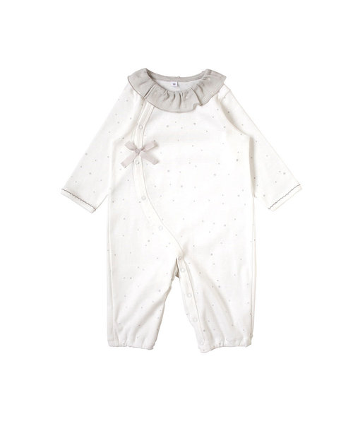 10mois（ディモワ）の「【10mois(ディモワ)】ファインコットン2wayドレス プリミー(小さめ)サイズ 45～60㎝（ロンパース・キッズ・ホワイト×シルバー・ONE SIZE）」の2枚目の写真