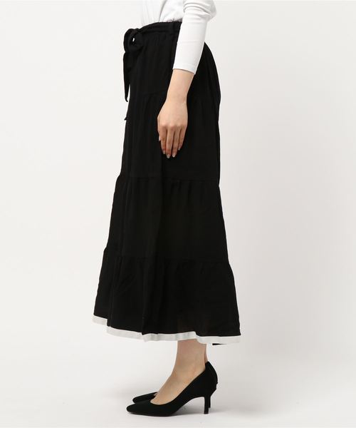 KOBE LETTUCE（コウベレタス）の「リボン付き配色グログランロング丈ティアードスカンツ（スカート・レディース・ブラック/ライトカーキ/ベージュ・FREE）」の5枚目の写真