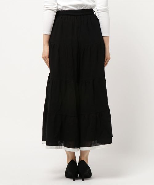 KOBE LETTUCE（コウベレタス）の「リボン付き配色グログランロング丈ティアードスカンツ（スカート・レディース・ブラック/ライトカーキ/ベージュ・FREE）」の4枚目の写真