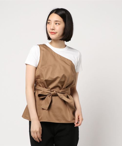 KOBE LETTUCE（コウベレタス）の「2WAYツイル素材ウエストリボンワンショルダートップス（シャツ/ブラウス・レディース・ブラック/ベージュ/ダークオレンジ・FREE）」の6枚目の写真